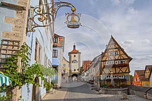 The famous historic town of Siebers Tower, Plonlein and Kobolzell Gate in Rothenburg ob der Tauber, Franconia, Bavaria Ger