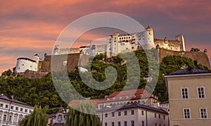 Famous Hohensalzburg Fortress on a hill in Salzburg, Austria