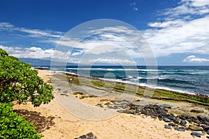 Famous Hookipa beach, popular surfing spot filled with a white sand beach, picnic areas and pavilions. Maui, Hawaii