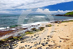 Famous Hookipa beach, popular surfing spot filled with a white sand beach, picnic areas and pavilions. Maui, Hawaii.