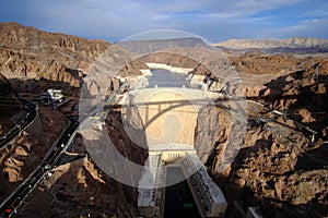 The famous Hoover Dam. Hydroelectric power station on the border of Arizona and Nevada on lake Mead.