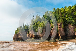 Famous Hopewell Rocks flowerpot formations at low tide photo