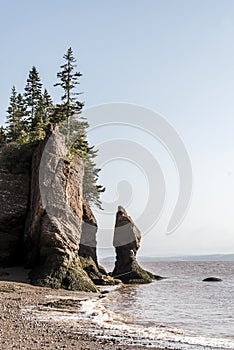 Famous Hopewell Rocks geologigal formations at low tide biggest tidal wave Fundy Bay New Brunswick Canada