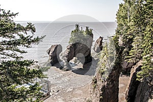 Famous Hopewell Rocks geologigal formations at low tide biggest tidal wave Fundy Bay New Brunswick Canada