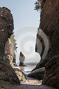 Famous Hopewell Rocks geologigal formations at low tide biggest tidal wave Fundy Bay New Brunswick Canada