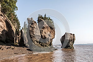 Famous Hopewell Rocks geologigal formations at low tide biggest tidal wave Fundy Bay New Brunswick Canada