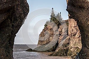 Famous Hopewell Rocks geologigal formations at low tide biggest tidal wave Fundy Bay New Brunswick Canada