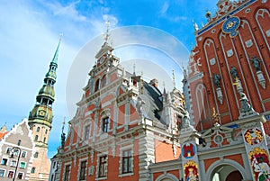 Famous House of Blackheads on the Town Square in Riga with a Chu