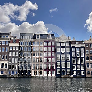 Famous houses at The Damrak, Amsterdam, Netherlands