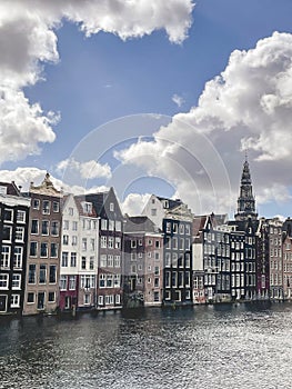 Famous houses at The Damrak, Amsterdam, Netherlands