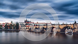 Famous iconic image of Charles bridge, Prague, Czech Republic. C