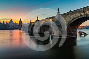 Famous iconic image of Charles bridge, Prague, Czech Republic. C