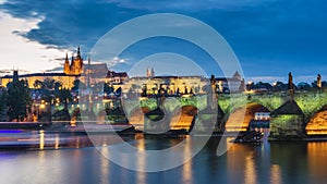 Famous iconic image of Charles bridge, Prague, Czech Republic. Concept of world travel, sightseeing and tourism