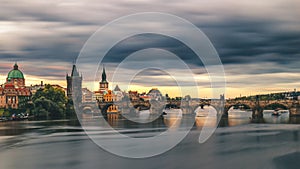 Famous iconic image of Charles bridge, Prague, Czech Republic. Concept of world travel, sightseeing and tourism