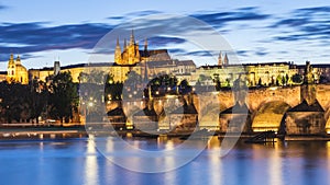 Famous iconic image of Charles bridge, Prague, Czech Republic. Concept of world travel, sightseeing and tourism