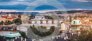 Famous iconic image of Charles bridge, Prague, Czech Republic. Concept of world travel, sightseeing and tourism