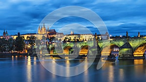 Famous iconic image of Prague castle and Charles Bridge, Prague,