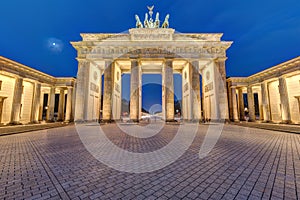 The famous illuminated Brandenburg Gate in Berlin