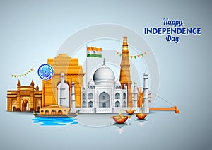 Famous Indian monument and Landmark for Happy Independence Day of India