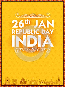 Famous Indian monument and Landmark like Taj Mahal, India Gate, Qutub Minar and Charminar for Happy Republic Day of