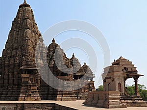 Famous Indian tourist landmark - Kandariya Mahadev Temple, Khajuraho, India. Unesco World Heritage Site