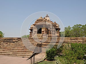 Famous Indian tourist landmark - Kandariya Mahadev Temple, Khajuraho, India. Unesco World Heritage Site