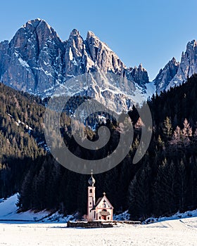 The famous instagram spot: church of st. johann in ranui, south tyrol, italy