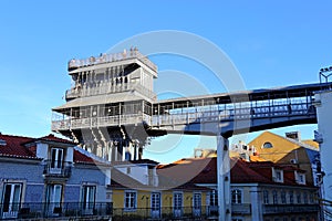 The famous Iron Santa Justa lift in Lisbon Portugal. Elevador de Santa Justa