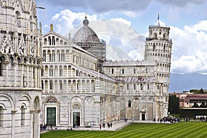 The famous italian square called The square of Miracles, with the mediavel cathedral, the baptistery and the leaning tower photogr
