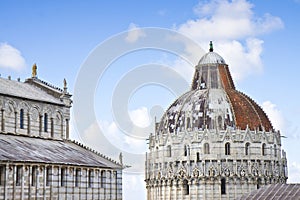 The famous italian square called The square of Miracles,  with the mediavel cathedral and the baptistery photographed from an unus