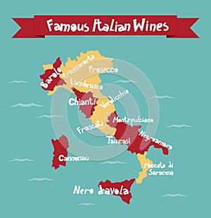 Famous Italian wines vector map