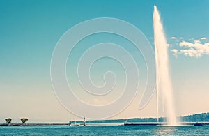 The famous Jet d`Eau fountain in Geneva, Switzerland