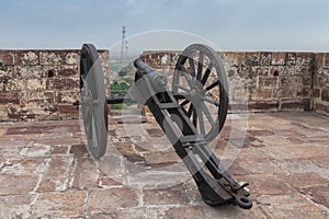 Famous Kilkila cannons on the top of Mehrangarh fort. overlooking city of Jodhpur for proctection since ancient times. Huge long