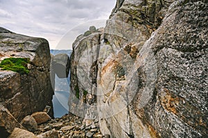 Famous Kjerag boulder, Norway