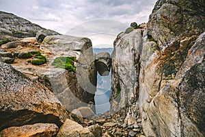 Famous Kjerag boulder, Norway