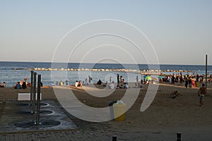 Famous La Barceloneta beach bordered by the Mediterranean Sea photo