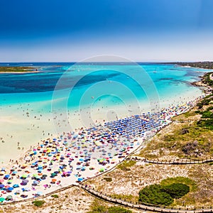 Famous La Pelosa beach on Sardinia island, Sardinia, Italy
