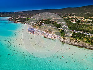 Famous La Pelosa beach with Torre della Pelosa on Sardinia island, Italy