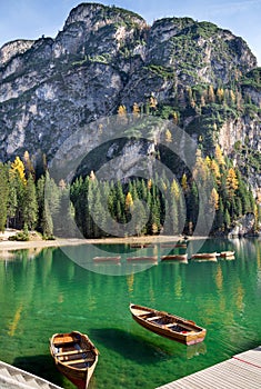 Famous lake Braies in Italy