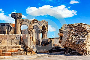 Famous landmark in Armenia. The ruins of the ancient medieval temple of Zvartnots, Armenia