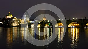 Famous landmark Charles bridge at night timelapse