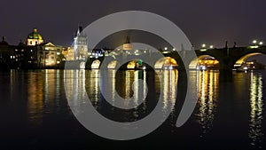 Famous landmark Charles bridge night timelapse