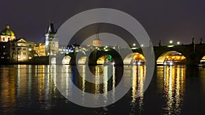 Famous landmark Charles bridge at night timelapse