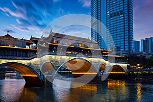 Anshun bridge at night, Chengdu, China