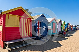 Famous landmark of colorful beach houses at Brighton beach in Melbourne, Australia