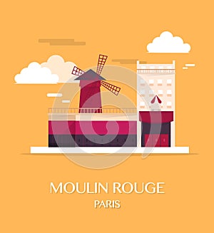Famous landmark Moulin Rouge Paris France.