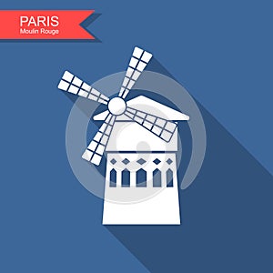 Famous landmark Moulin Rouge Paris France. Vector icon