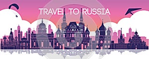 Famous landmark of Russia,travel destination,silhouette design, pink color