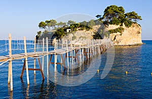 Famous landmark, tourist attraction. Bridge to Agios Sostis in Zakynthos island, Greece.