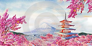 Famous landmarks of Japan in spring